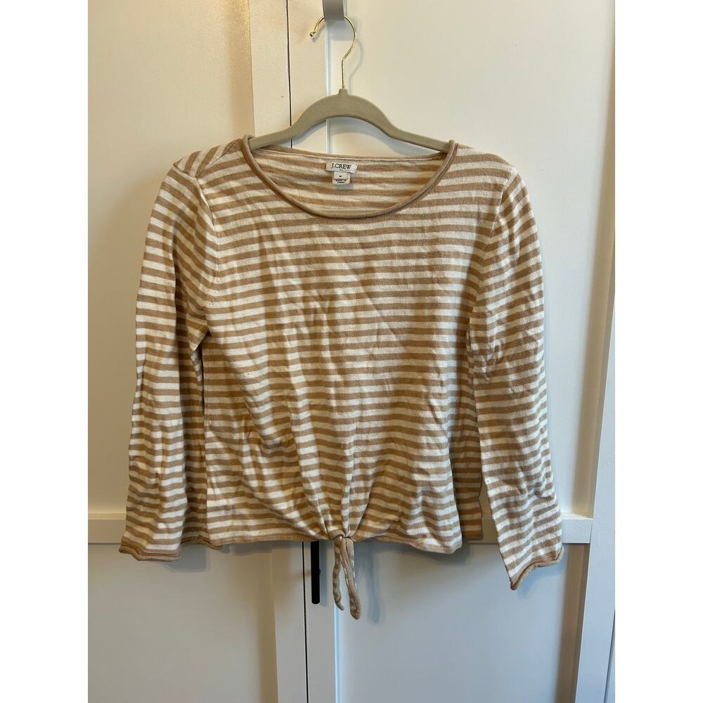 J. Crew Neutral Striped Tie Front Sweater Medium